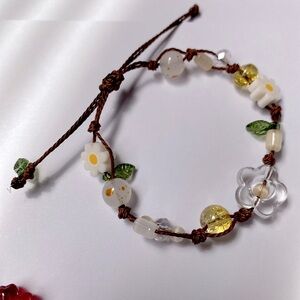 •Handmade• Adjustable Yellow Flower/ Garden Bead Adjustable Bracelet
